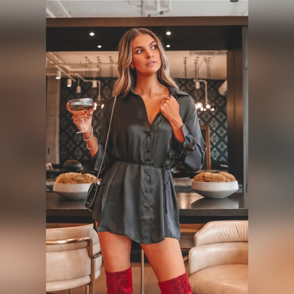 Beverly Hills Liquid Shine Shirt Dress Romper